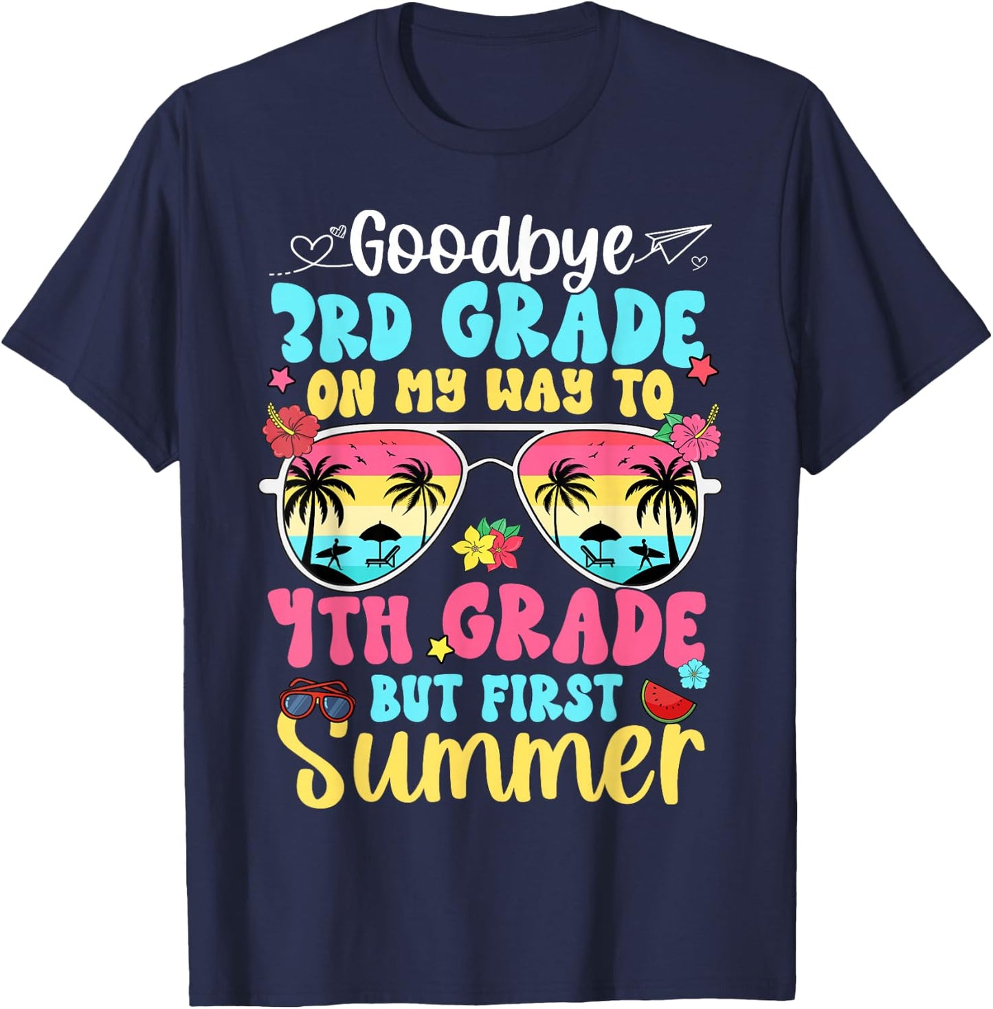 Good Bye 3rd Grade On My Way to 4th Grade Boy Girl Student T-Shirt - T-Shirt | Navy