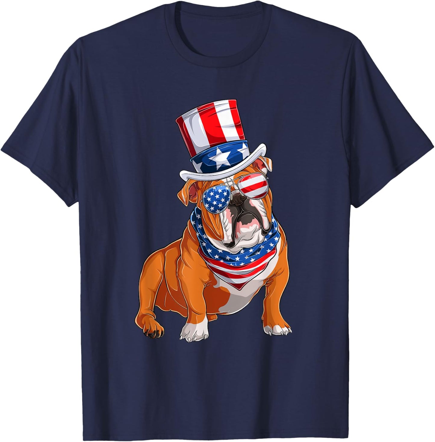 Merica Bulldog Dog 4th of July American Flag T-Shirt - T-Shirt | Navy