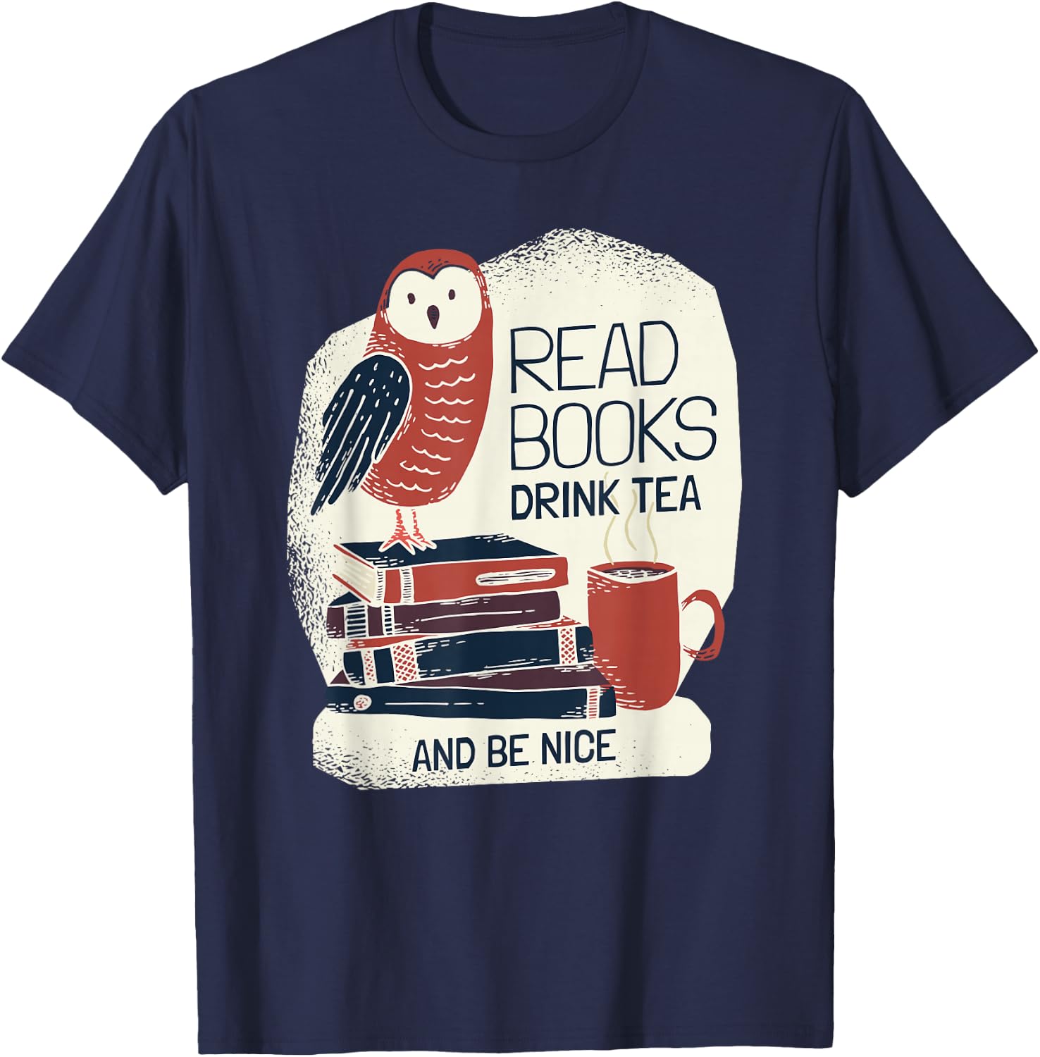 Book-Lover - Tea Books Owl - Bookworm T-Shirt - T-Shirt | Navy