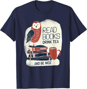 Book-Lover - Tea Books Owl - Bookworm T-Shirt - T-Shirt | Navy