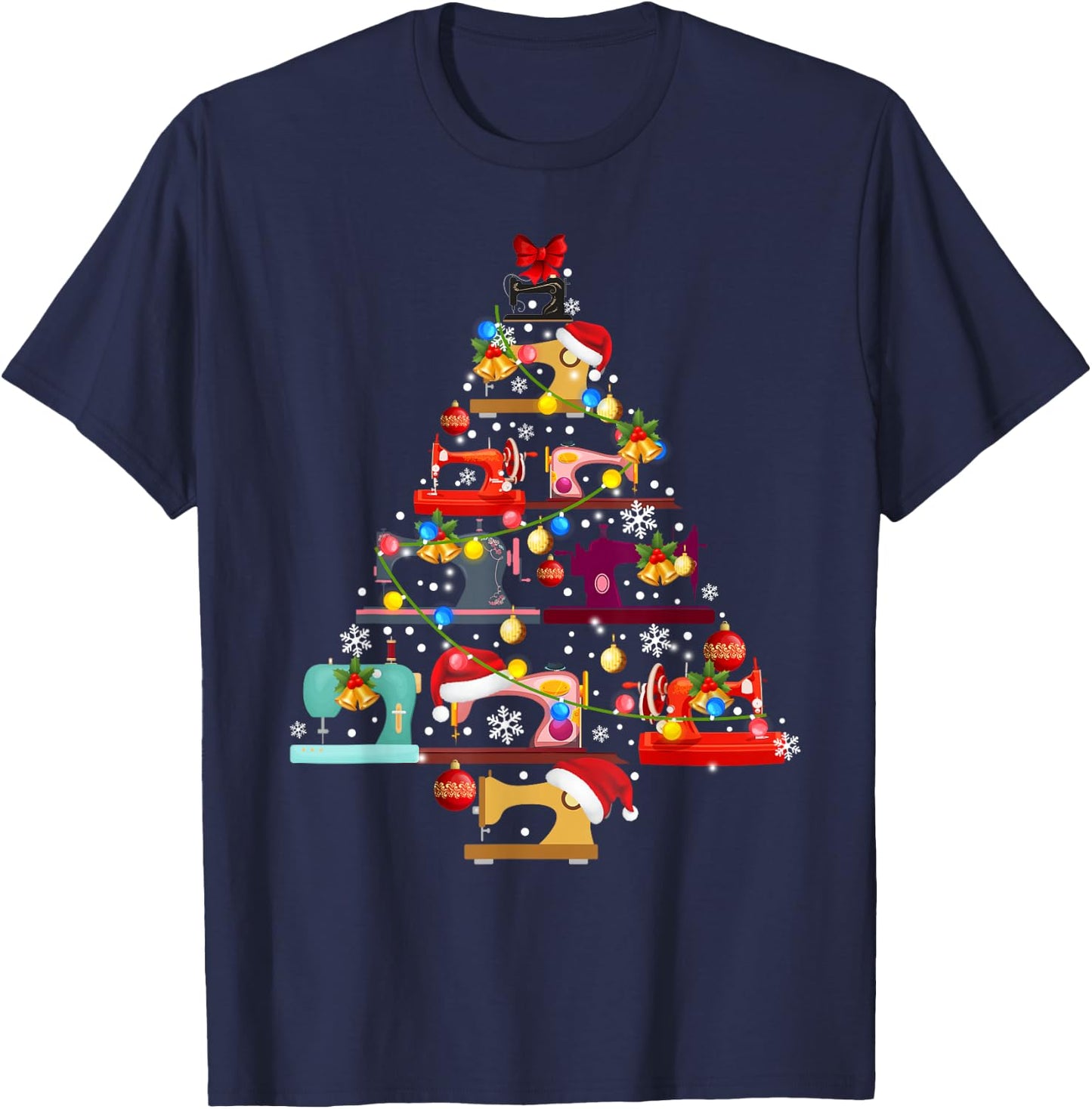 Sewing Machines Christmas Tree Quilt Sewing Lovers Xmas Gift T-Shirt - T-Shirt | Navy