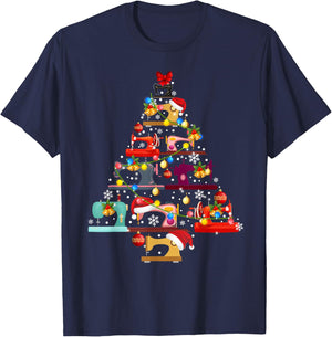 Sewing Machines Christmas Tree Quilt Sewing Lovers Xmas Gift T-Shirt - T-Shirt | Navy