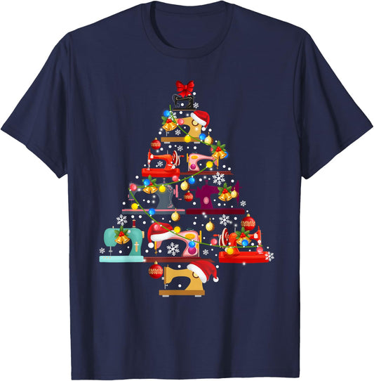 Sewing Machines Christmas Tree Quilt Sewing Lovers Xmas Gift T-Shirt - T-Shirt | Navy