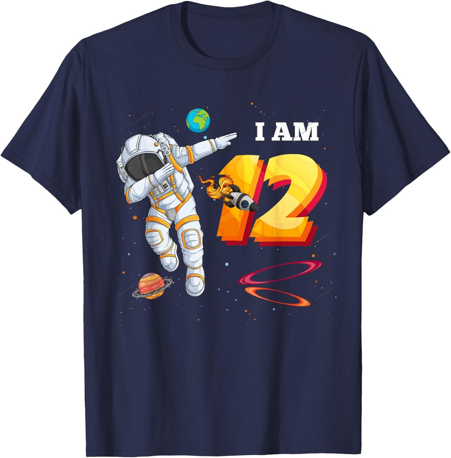 I Am 12th Birthday Cool Astronaut Space 12 Year Old Funny T-Shirt - T-Shirt | Navy