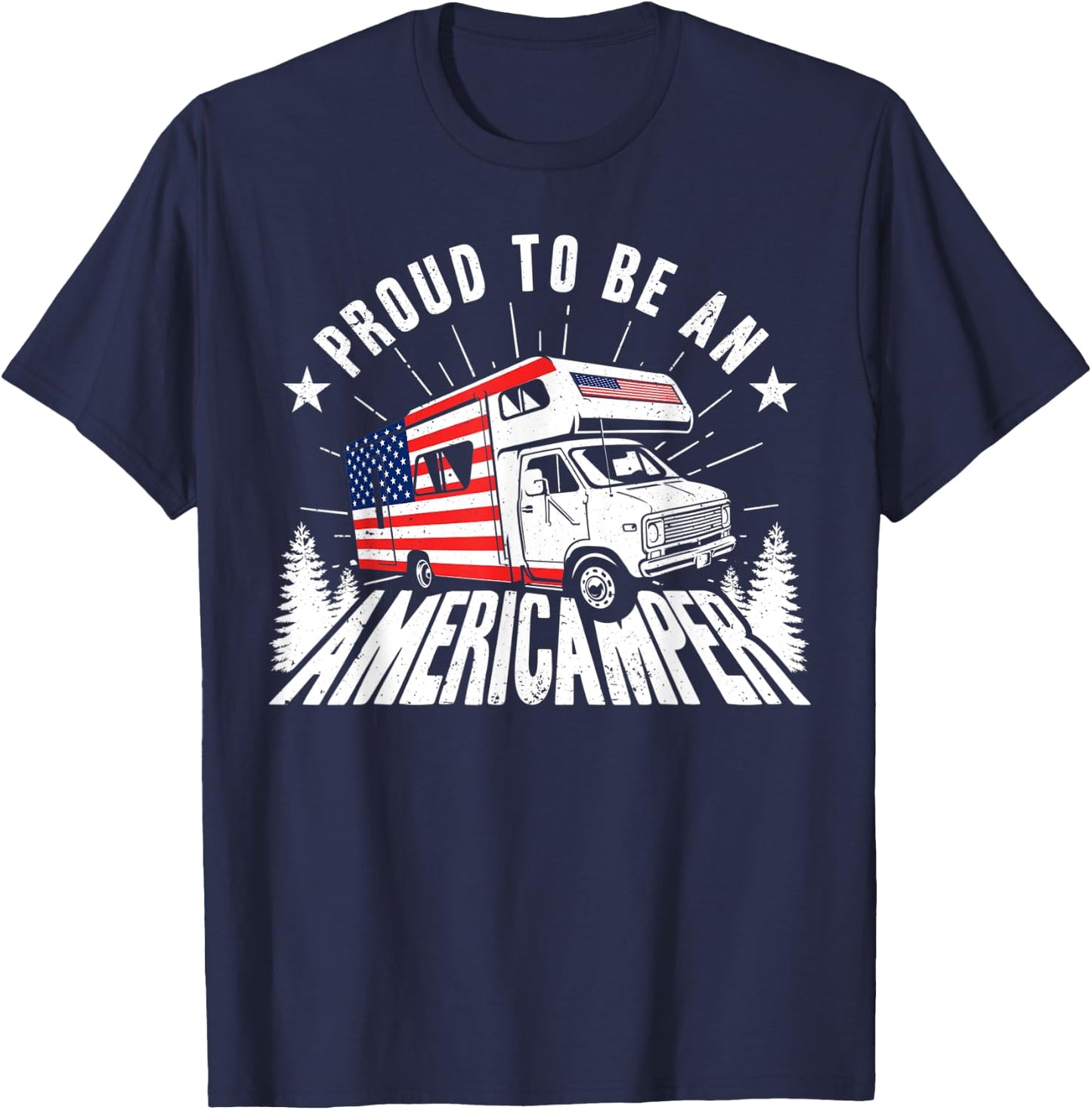 Proud Americamper USA Flag 4th of July RV Camper Camping Men T-Shirt - T-Shirt | Navy