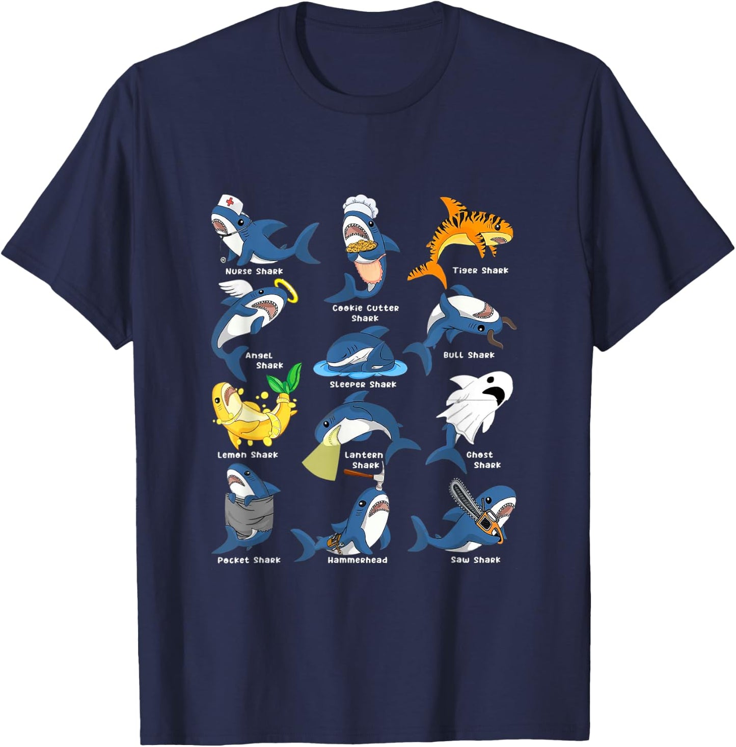 Type of Sharks Costume Shark Nurse Angel Shark Sleeper Shark T-Shirt - T-Shirt | Navy