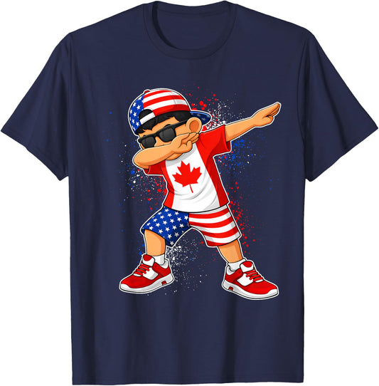 Half American Canadian Boy Dabbing Canada Pride Boys Kids T-Shirt - T-Shirt | Navy