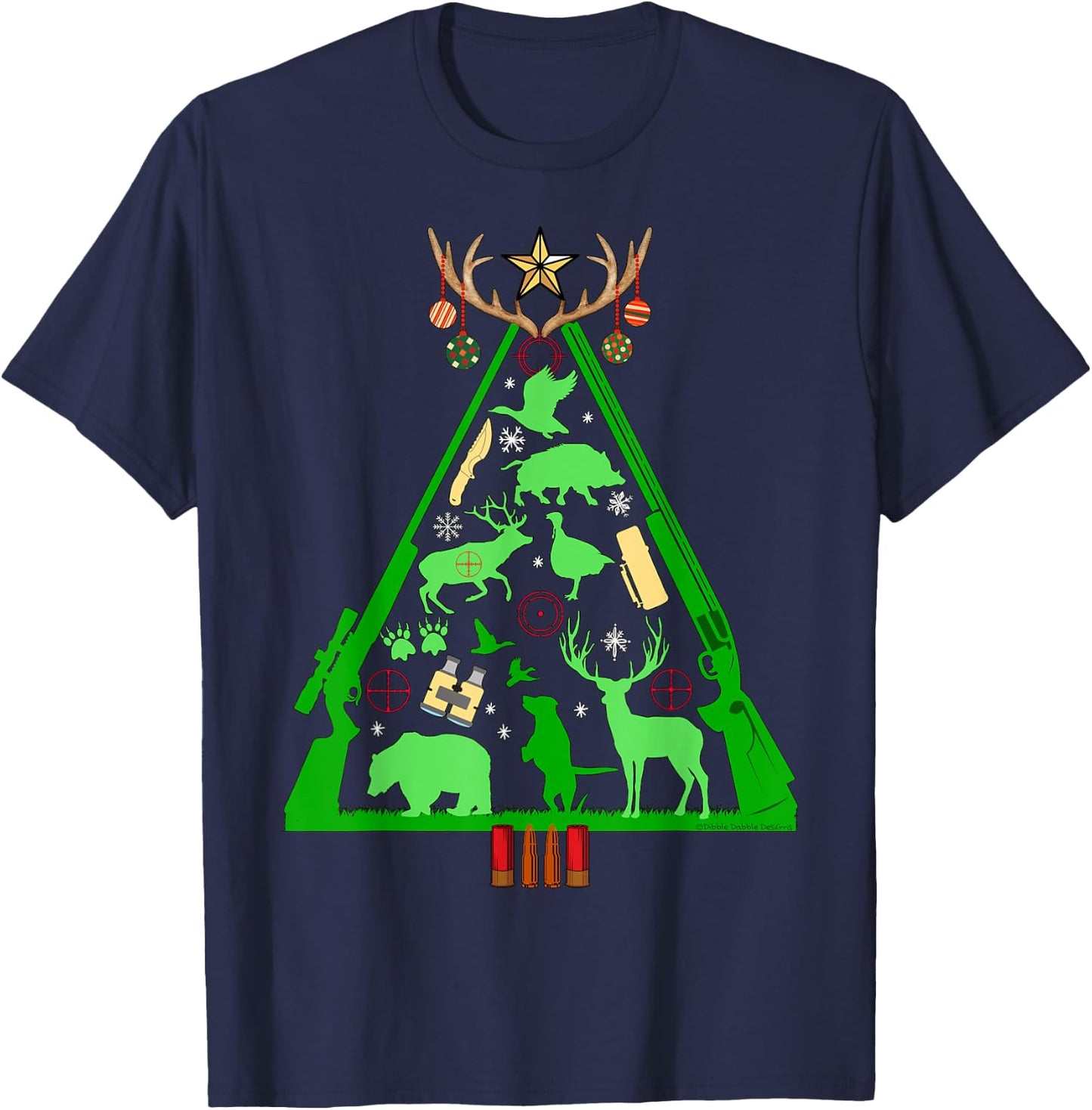 Fun Hunting Deer and Elk Hunter Christmas Tree Hunters T-Shirt - T-Shirt | Navy