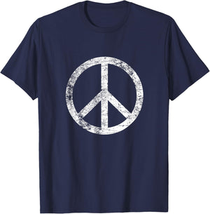 Distressed Peace Sign Retro Vintage Peace Symbol T-Shirt - T-Shirt | Navy