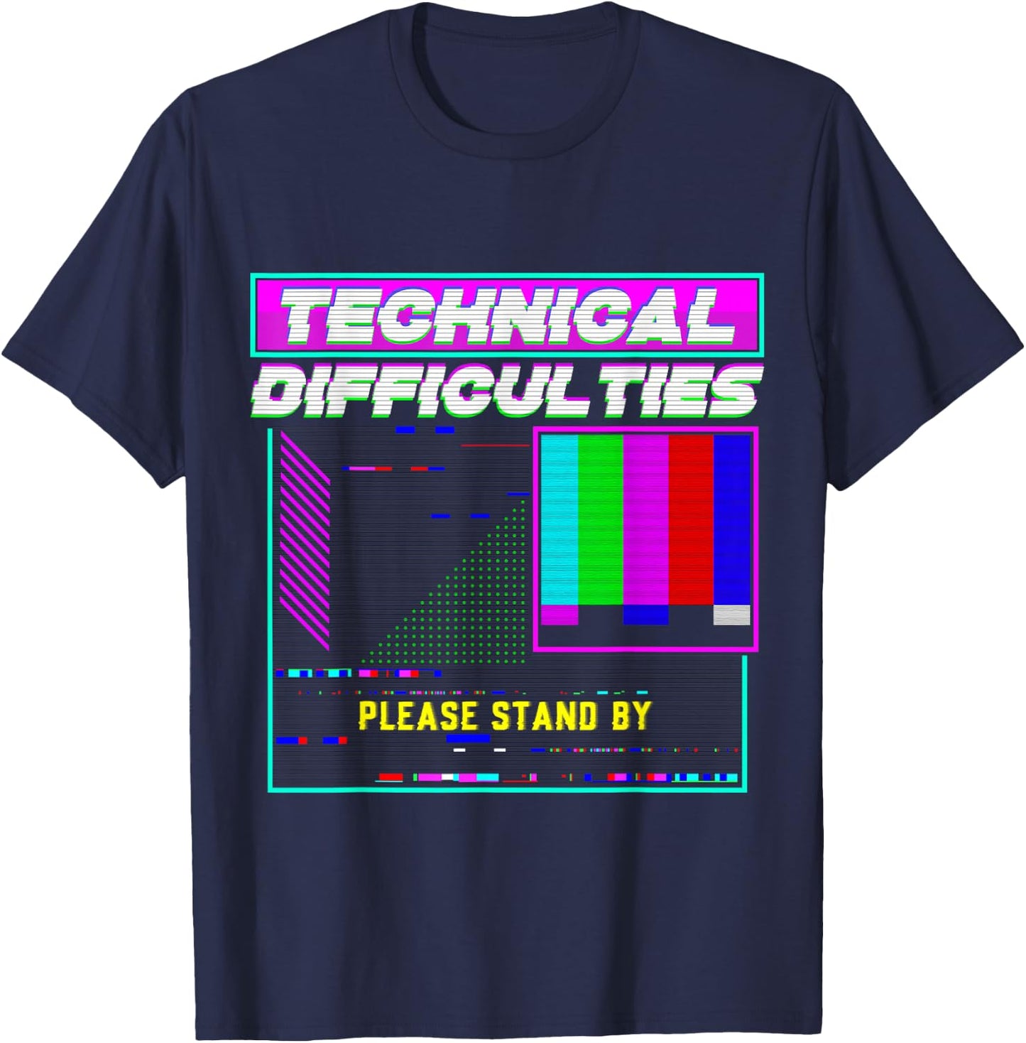 Technical Difficulties Glitch Tech Vaporwave Retro TV Techie T-Shirt - T-Shirt | Navy