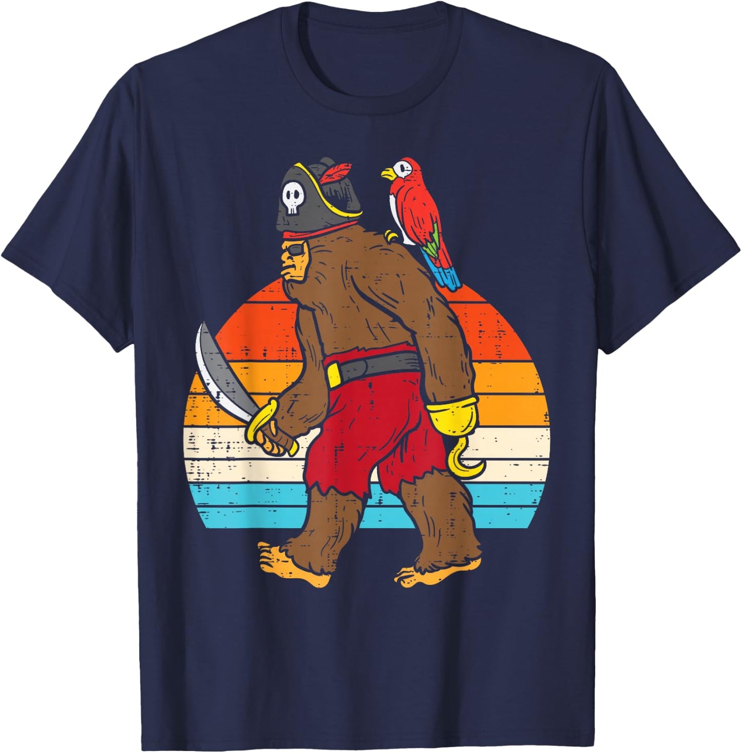 Bigfoot Sasquatch Pirate Parrot Retro Halloween Men Boys T-Shirt - T-Shirt | Navy