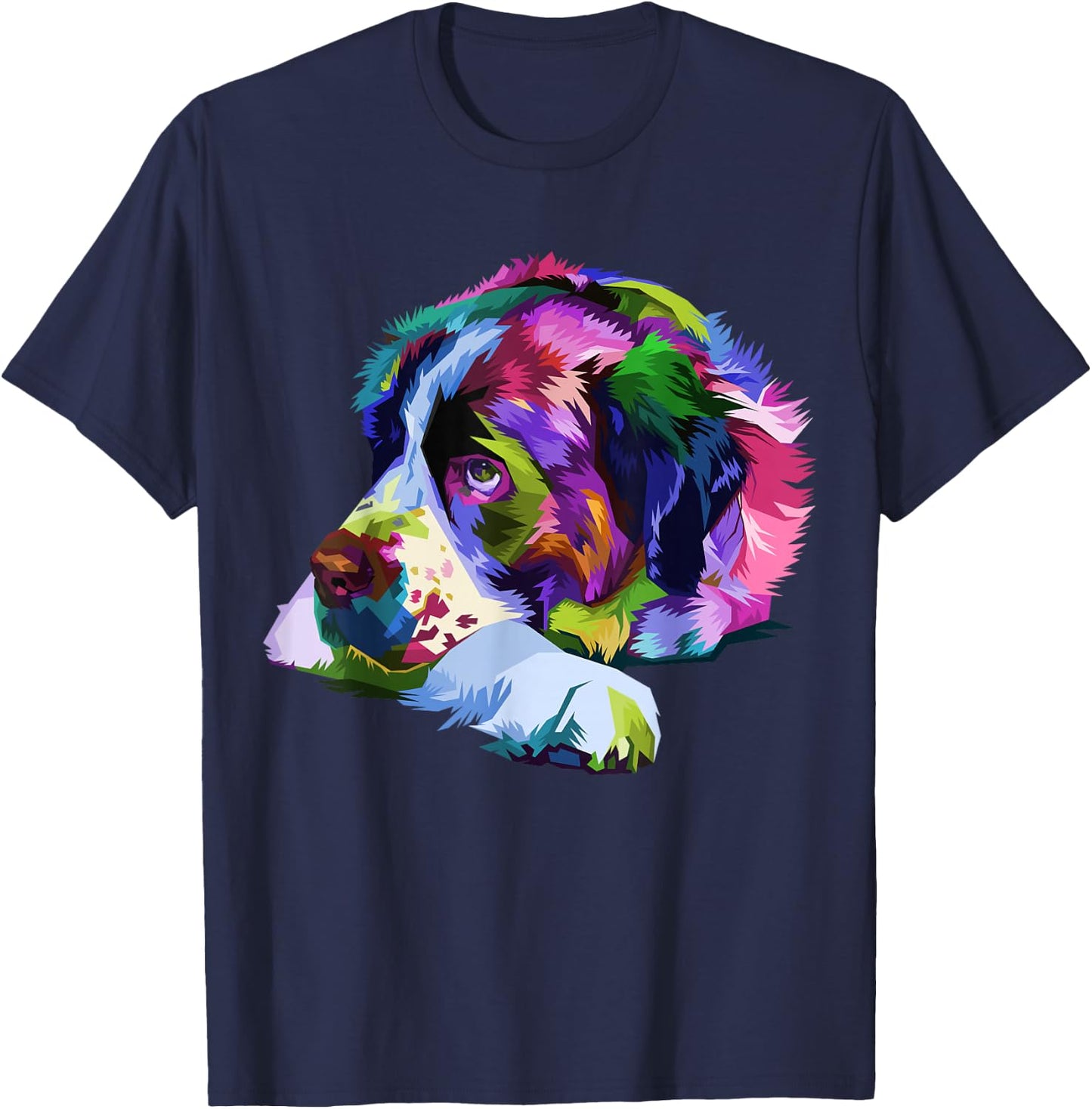 Saint Bernard Pop Art Portrait Colorful Art for Dog Owners T-Shirt - T-Shirt | Navy