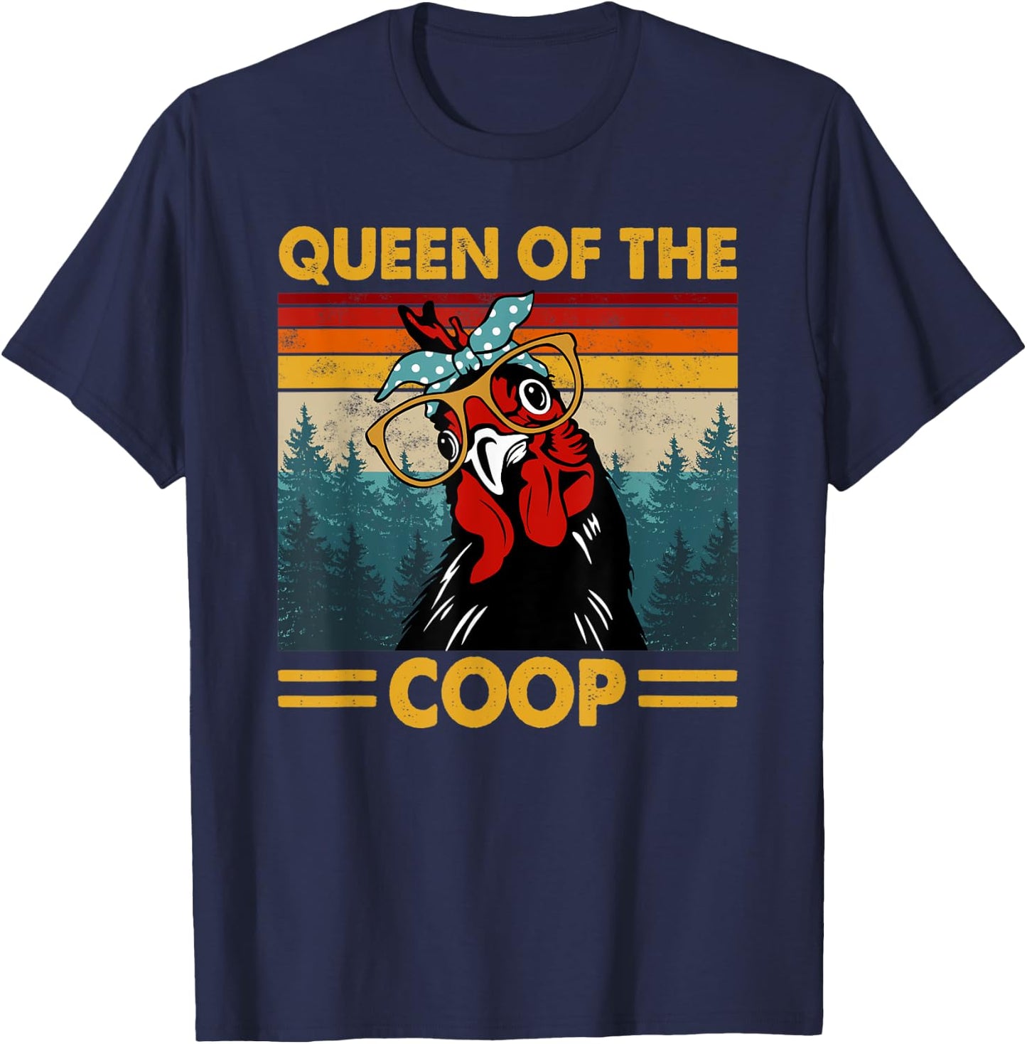 Queen Of The Coop Vintage Chicken Lady Sunglass T-Shirt - T-Shirt | Navy