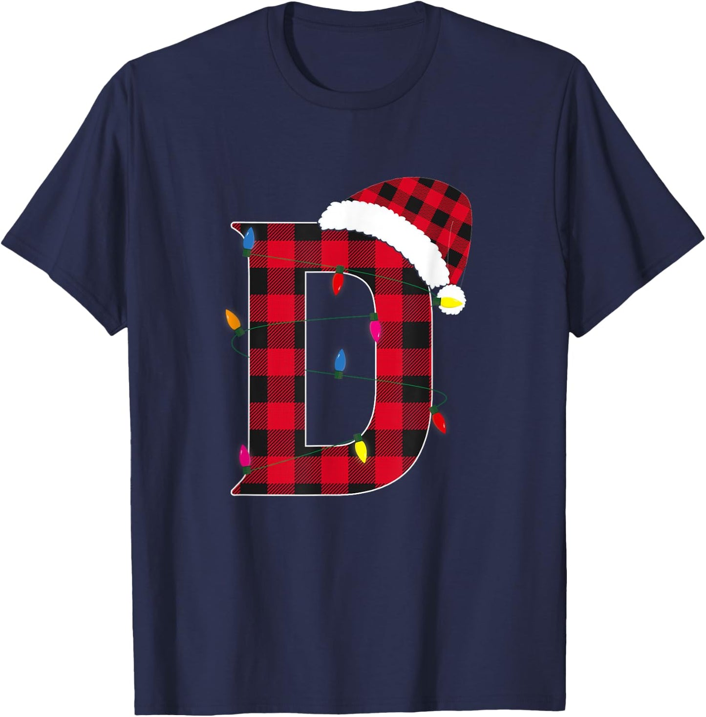 Awesome Letter M Initial Name Buffalo Plaid Christmas T-Shirt - T-Shirt | Navy