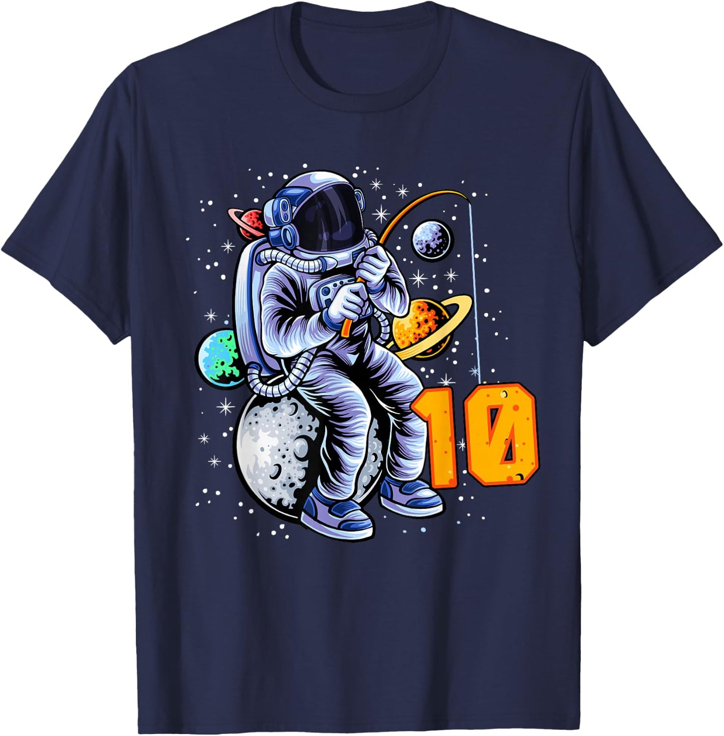 10 Years Old Birthday Boy Astronaut Gifts Space 10th B-Day T-Shirt - T-Shirt | Navy