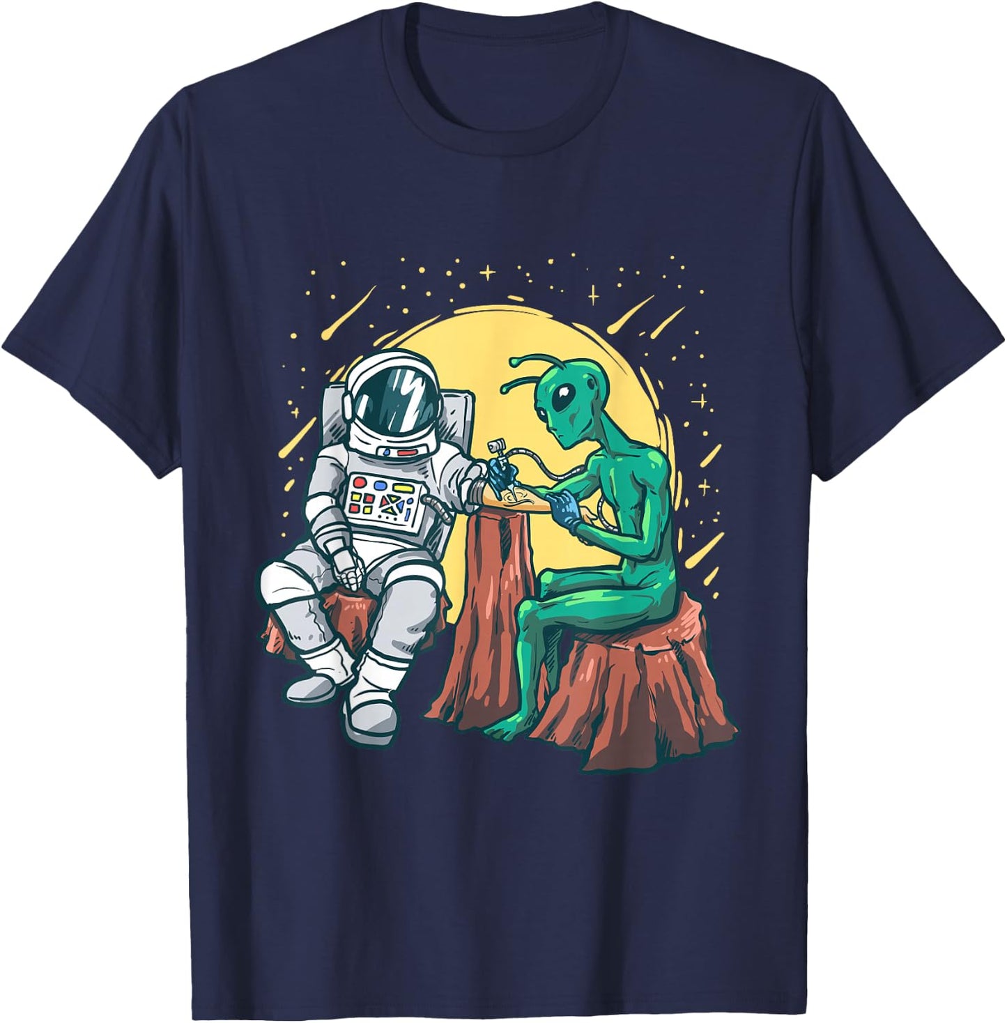 Alien Tattooed Astronaut Ink Tattoo Artist T-Shirt - T-Shirt | Navy