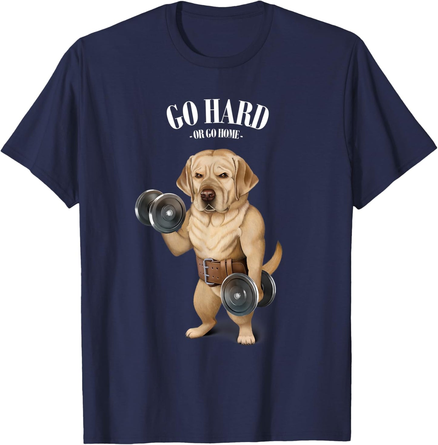 Labrador Retriever Dog Muscle Training with Dumbbell T-Shirt - T-Shirt | Navy