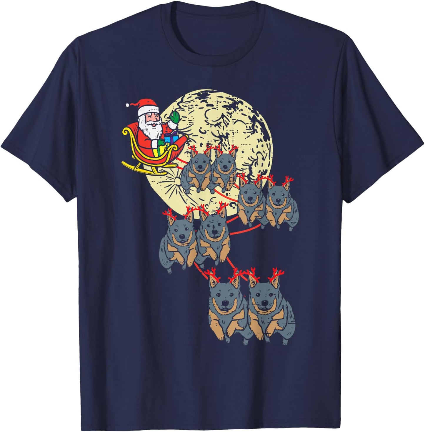 Reindeer Heeler Santa Christmas Animal Cattle Dog Xmas PJ T-Shirt - T-Shirt | Navy