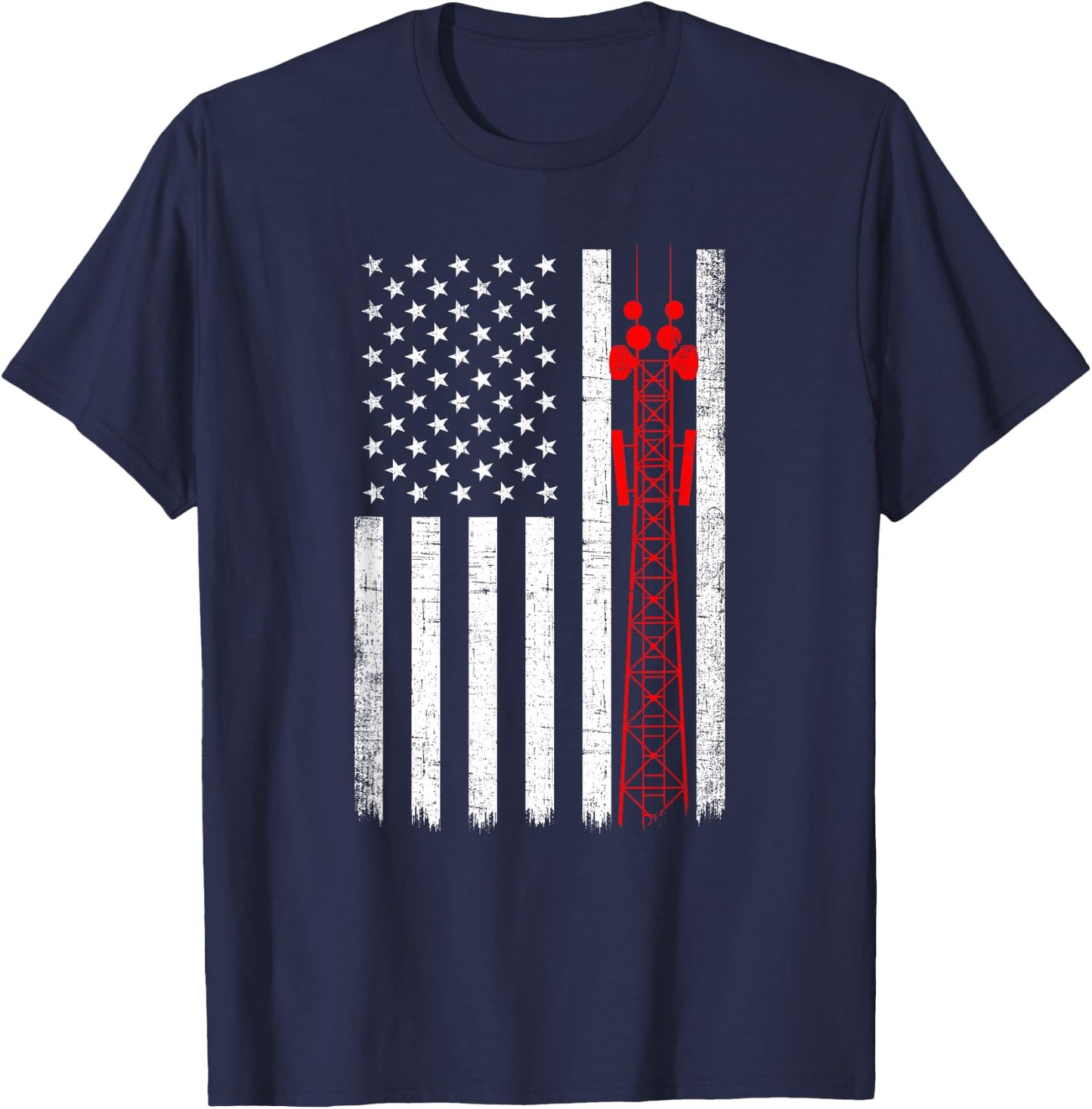 Tower Climber American Flag, Tower Climber T-Shirt - T-Shirt | Navy
