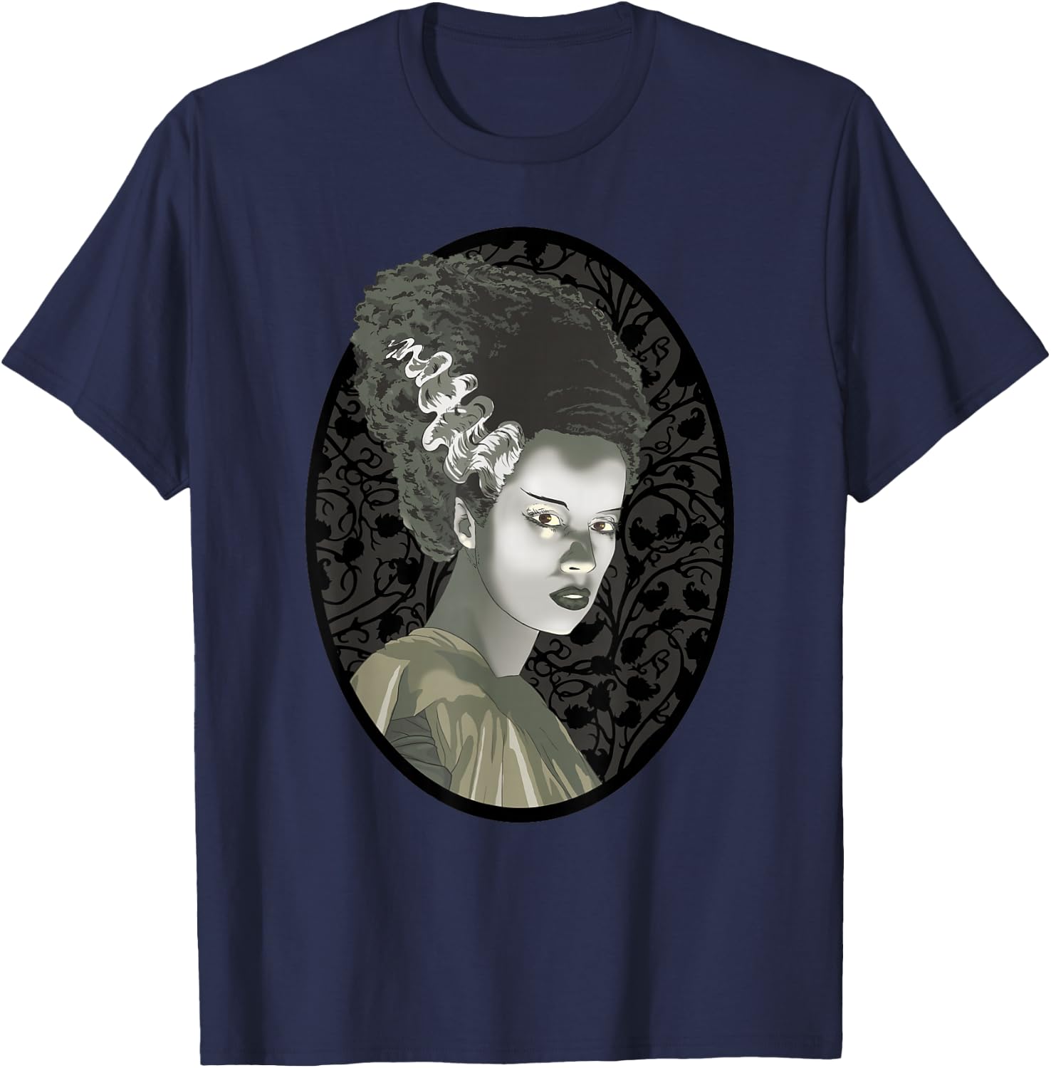 Universal Monsters Bride Of Frankenstein Cartoon Portrait T-Shirt - T-Shirt | Navy