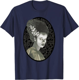 Universal Monsters Bride Of Frankenstein Cartoon Portrait T-Shirt - T-Shirt | Navy