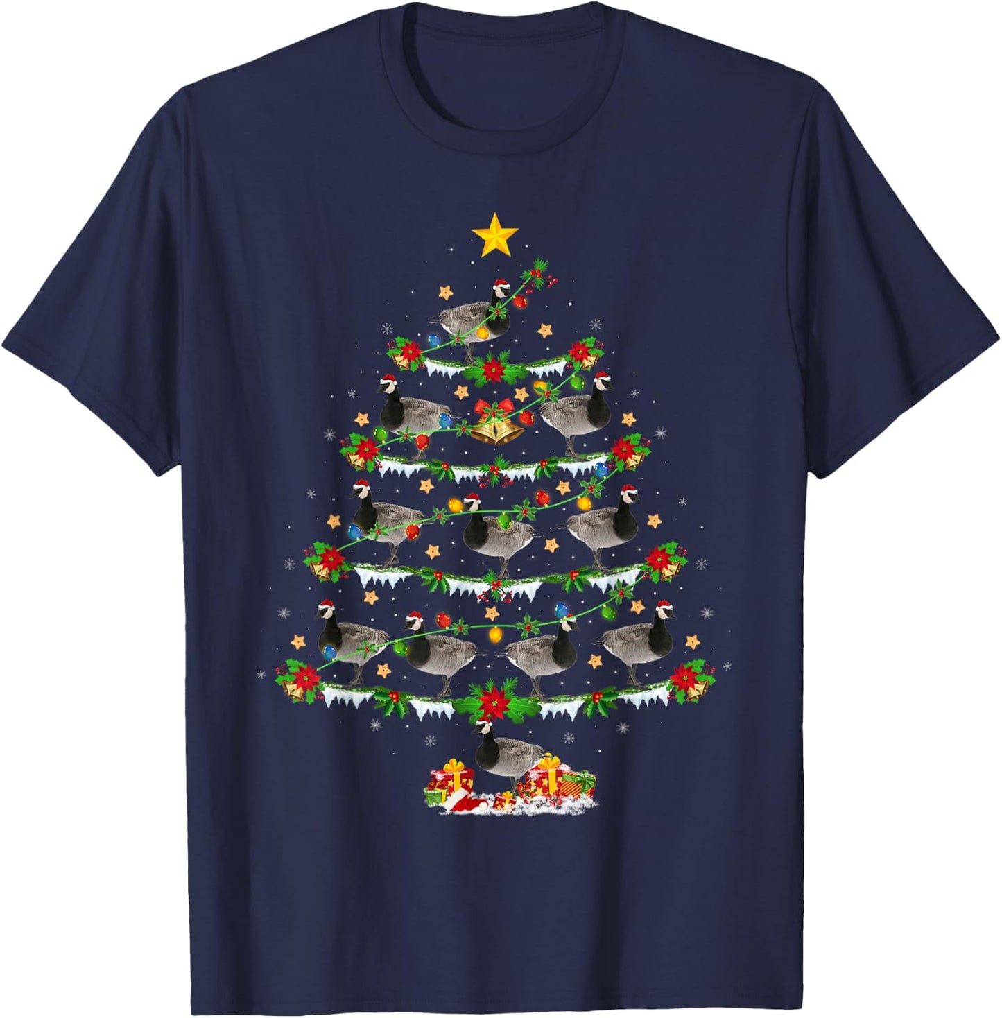 Xmas Tree Canada-Goose Christmas Gifts Goose Bird Lover -Adults Black Animal Print Modern Animal Print Short Sleeve Small T-Shirt - T-Shirt | Navy