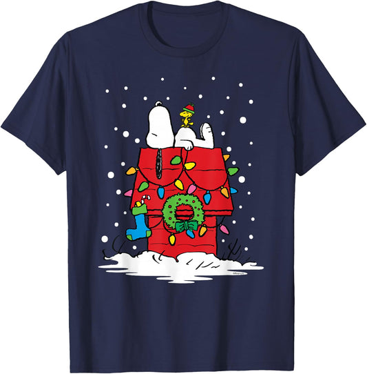 Peanuts Holiday Snoopy and Woodstock Stocking T-Shirt - T-Shirt | Navy