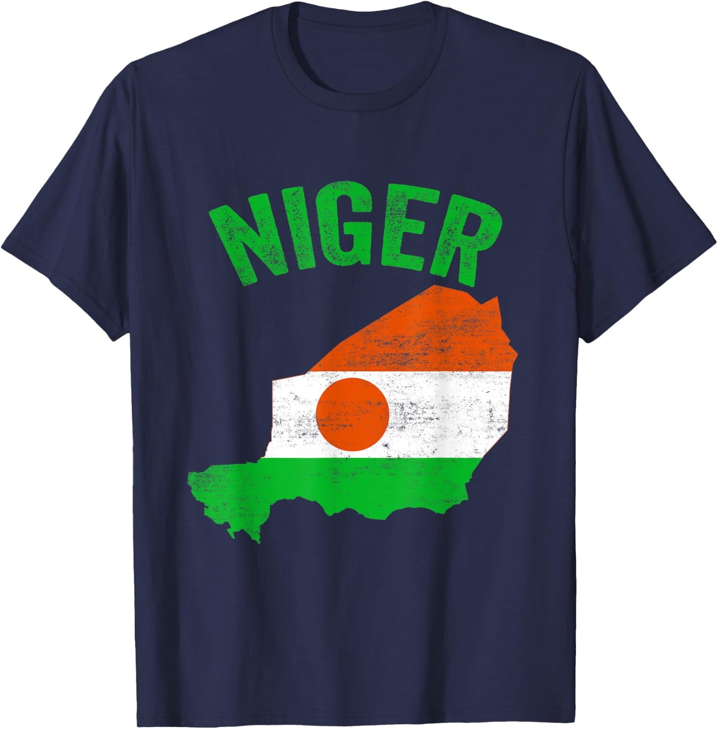 Distressed Retro Niger Flag Niger Map Patriotic Women Kids Men T-Shirt - T-Shirt | Navy