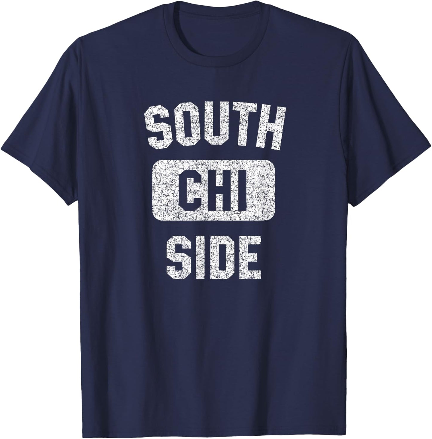 South Side CHI Gym Style Distressed White Print T-Shirt - T-Shirt | Navy