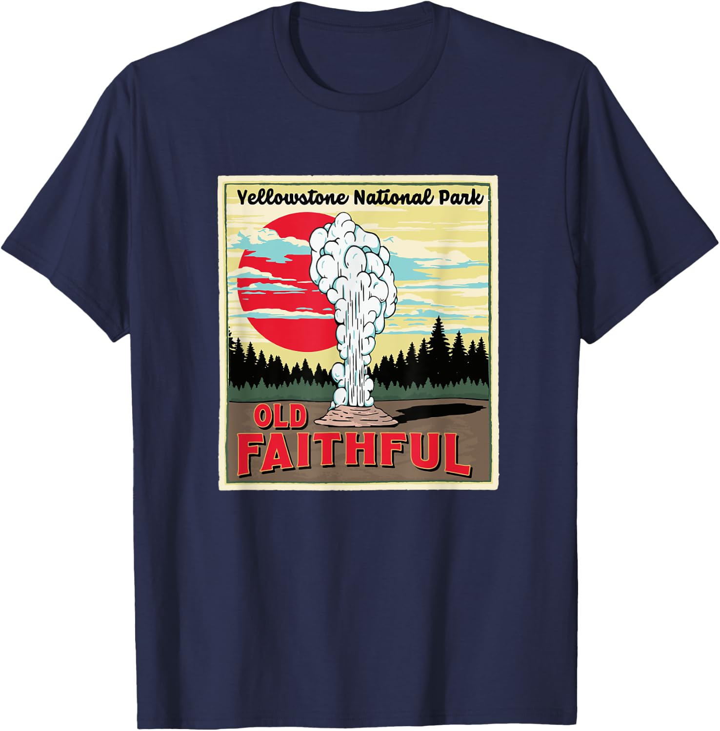Old Faithful Geyser Yellowstone National Park Retro Vintage T-Shirt - T-Shirt | Navy