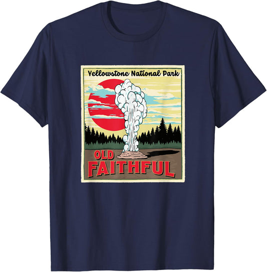 Old Faithful Geyser Yellowstone National Park Retro Vintage T-Shirt - T-Shirt | Navy