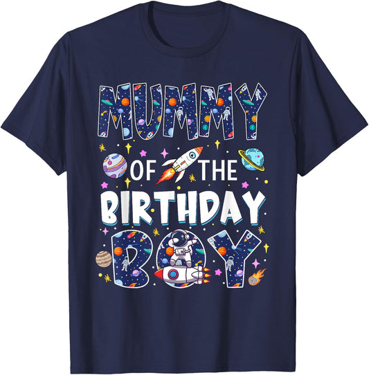 Mummy of The Birthday Boy Astronaut Family Space Planets T-Shirt - T-Shirt | Navy