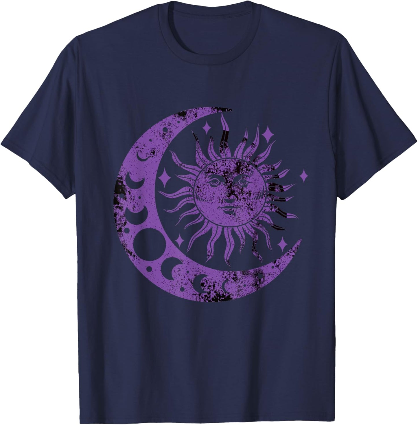 Meditation Yin Yang Sun Moon Distressed Purple T-Shirt - T-Shirt | Navy
