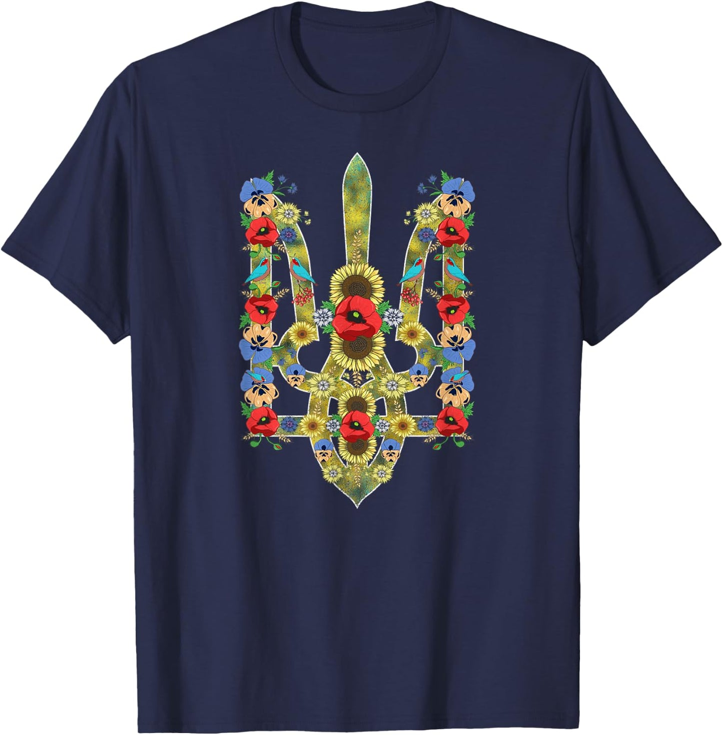 Ukrainian Trysub Sunflower Retro Floral Ukraine Vyshyvanka T-Shirt - T-Shirt | Navy