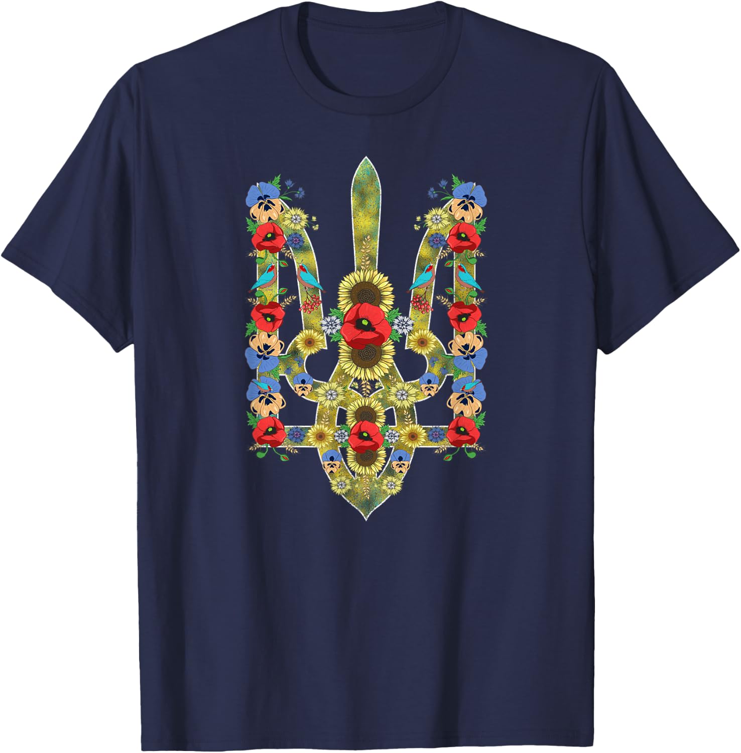Ukrainian Trysub Sunflower Retro Floral Ukraine Vyshyvanka T-Shirt - T-Shirt | Navy