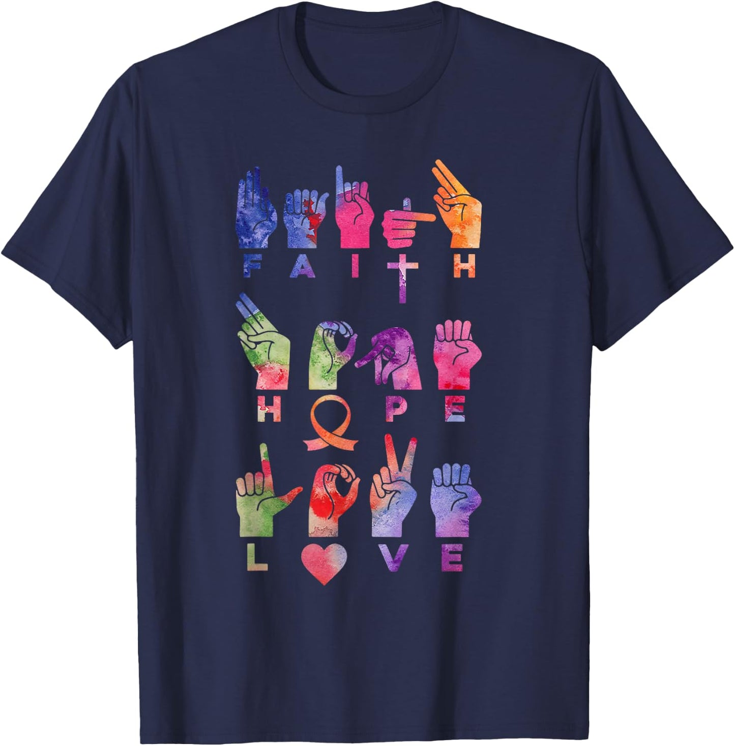 Faith Hope Love ASL American Sign Language T-Shirt - T-Shirt | Navy