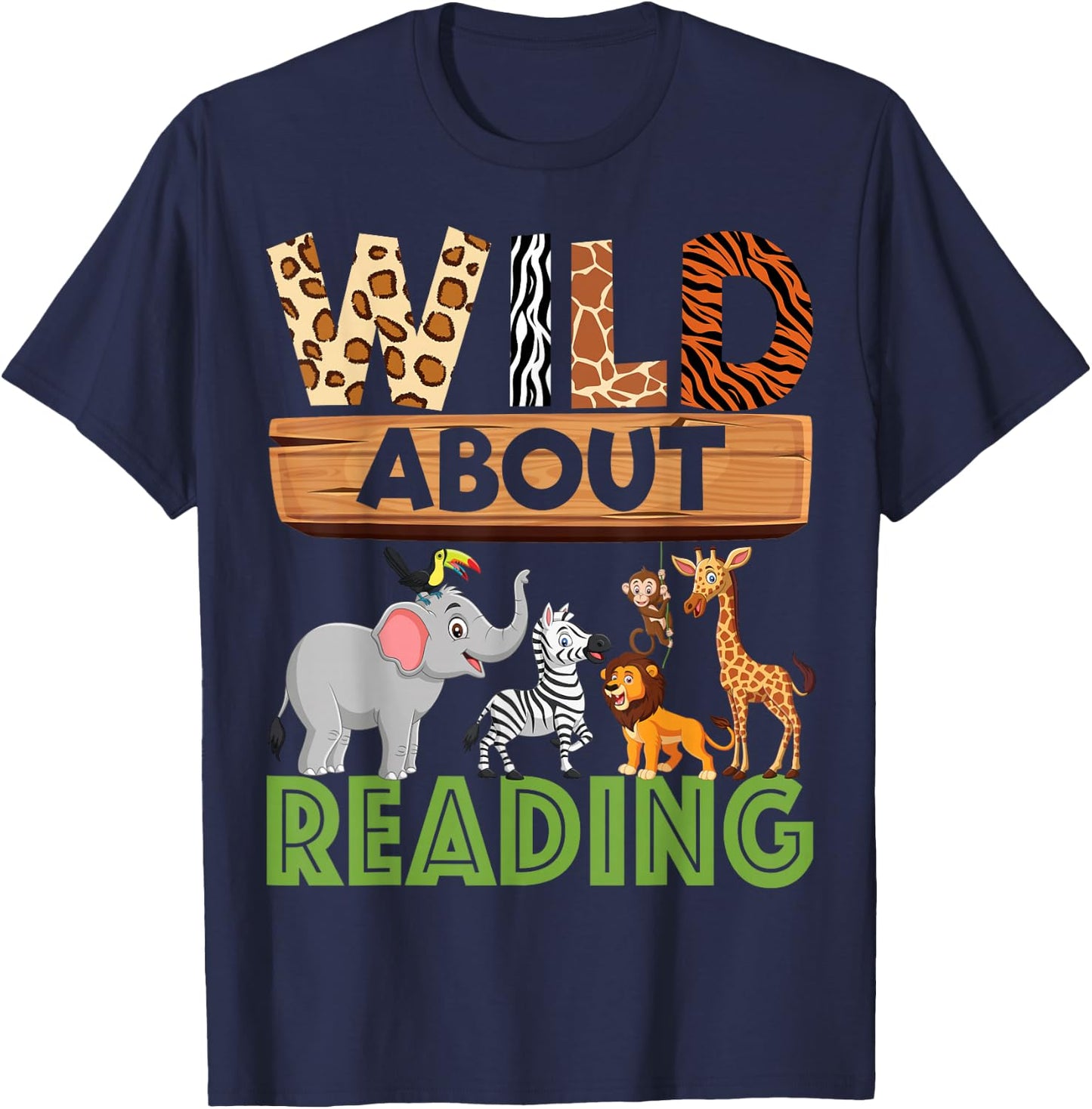 Wild About Reading Teacher Reading Books Back to School T-Shirt - T-Shirt | Navy