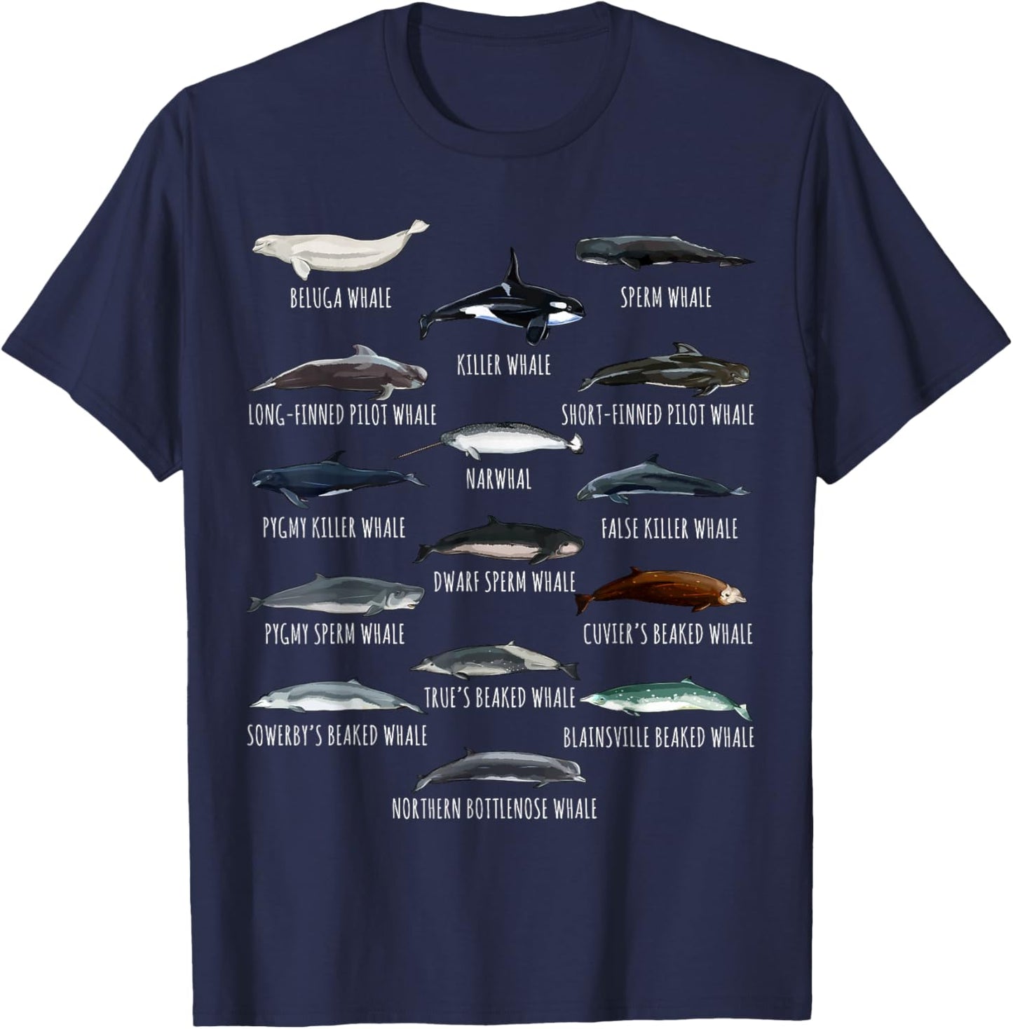 Whales Species Biology Different Types Of Whales T-Shirt - T-Shirt | Navy