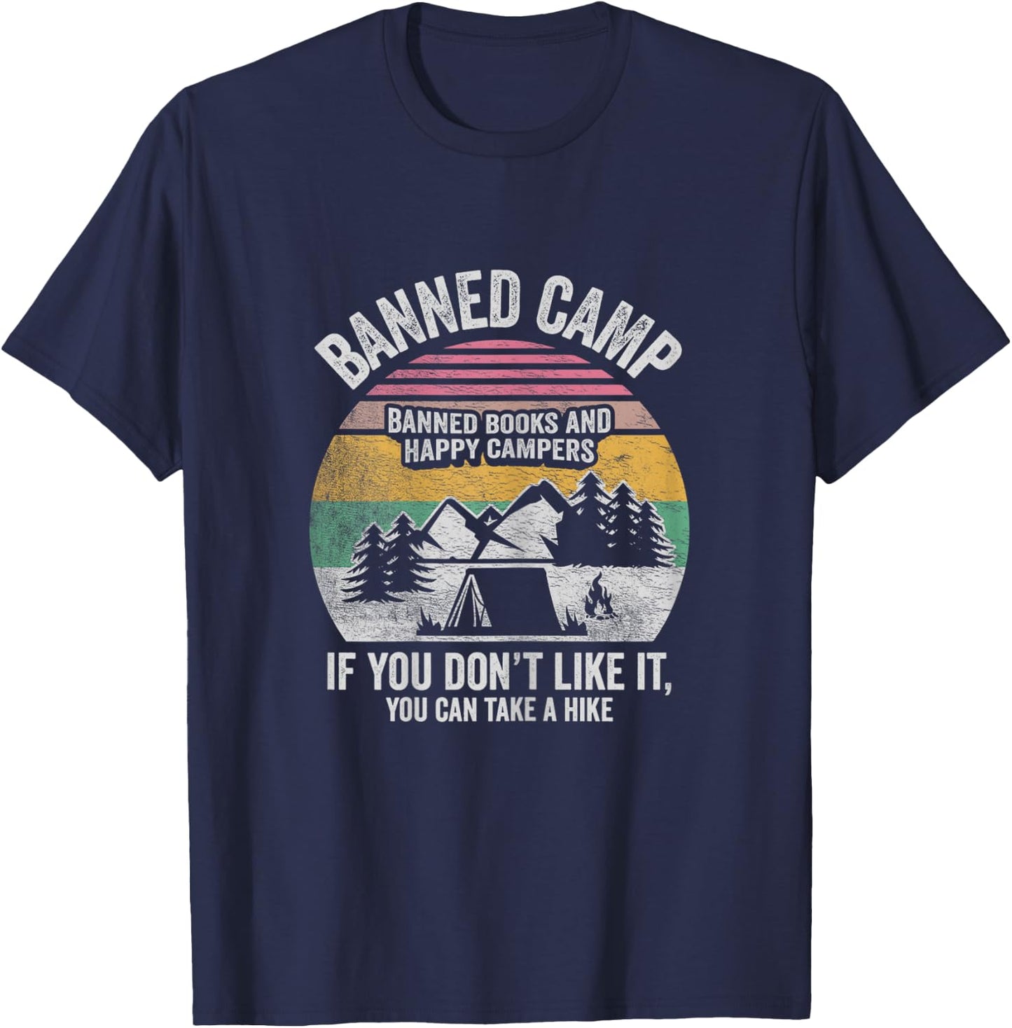 Vintage Banned Books Shirt Book Lover Camping Librarian T-Shirt - T-Shirt | Navy