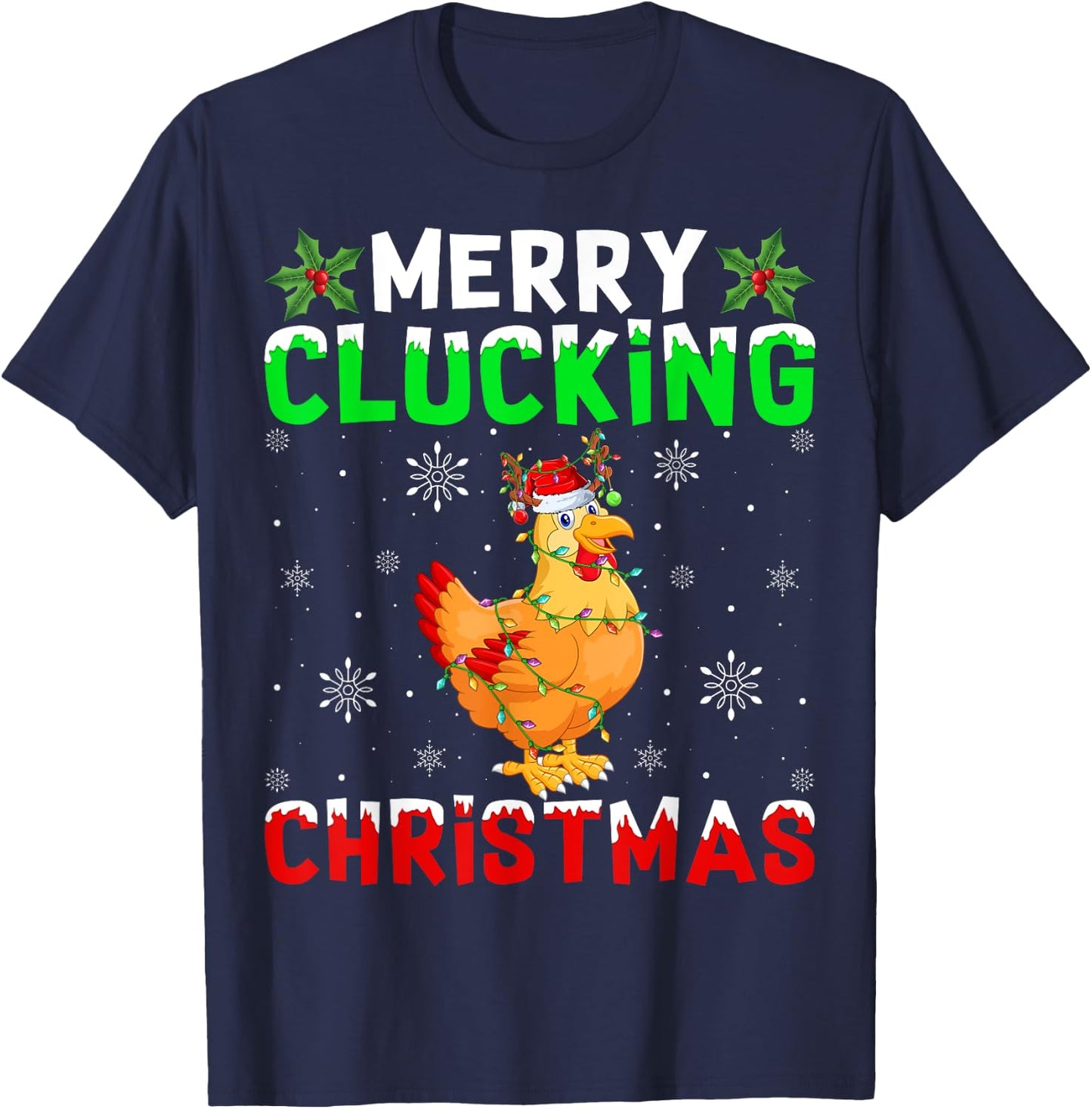 Matching Family Santa Chicken Merry Clucking Christmas T-Shirt - T-Shirt | Navy