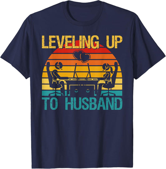 Gamer Engagement Future Mr & Mrs Leveling Up To Husband T-Shirt - T-Shirt | Navy