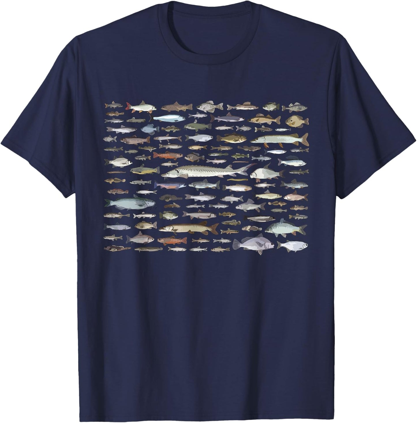 100 Types Of Freshwater Fish Species Fishing T-Shirt - T-Shirt | Navy