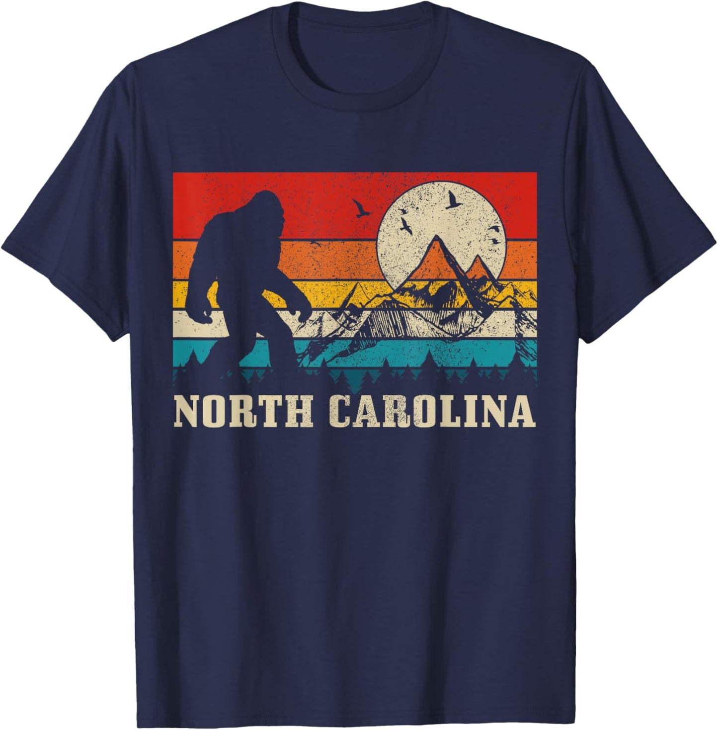 North Carolina Bigfoot Vintage Mountains Hiking Camping T-Shirt - T-Shirt | Navy