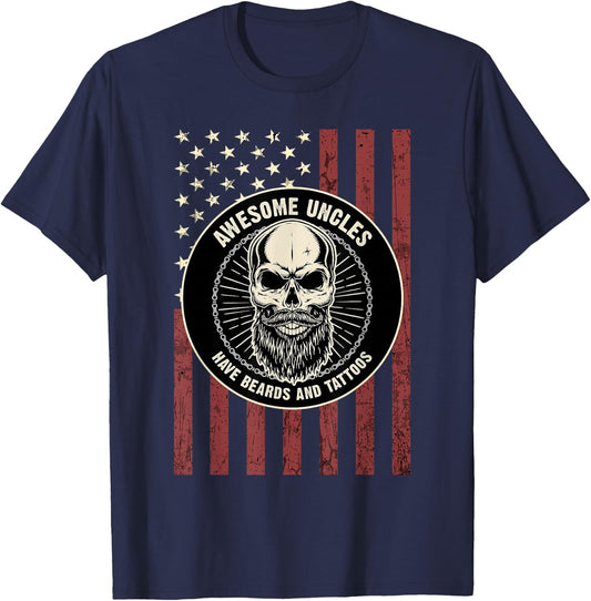 Awesome Uncles have Beards and Tattoos - Funny Bearded Men T-Shirt - T-Shirt | Navy