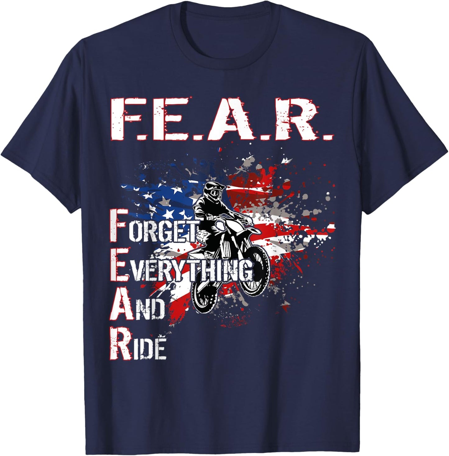 Dirtbike Motocross Forget everything and ride MX US Flag T-Shirt - T-Shirt | Navy