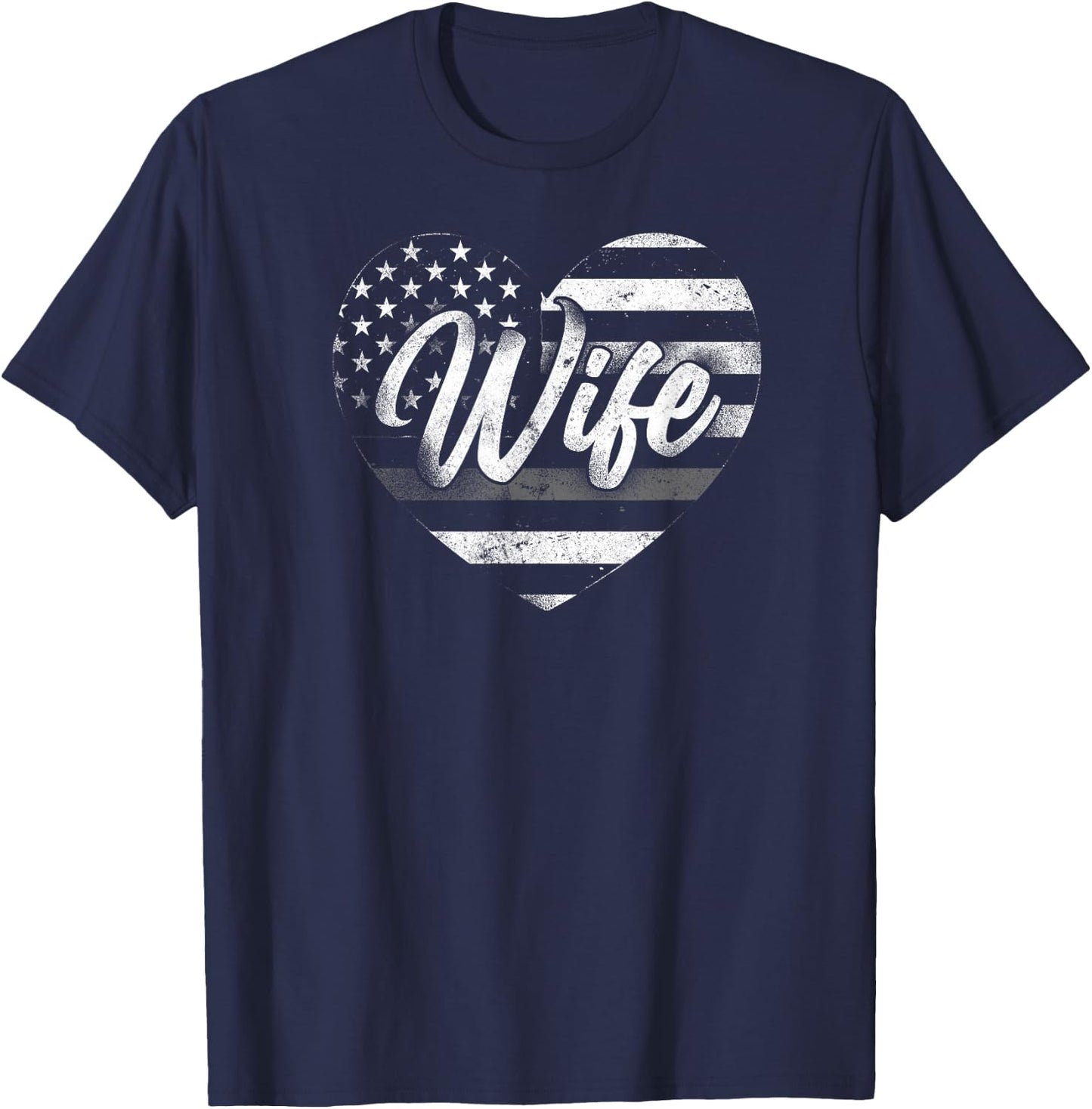 Correctional Officer Wife Marriage Heart American Flag T-Shirt - T-Shirt | Navy