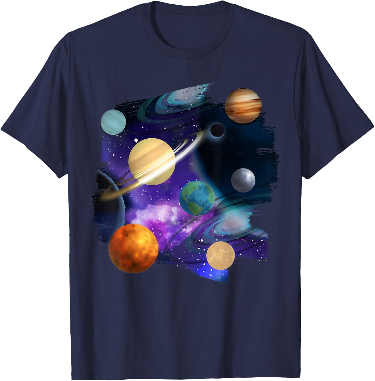 Colorful Solar System Graphic Space T-Shirt - T-Shirt | Navy