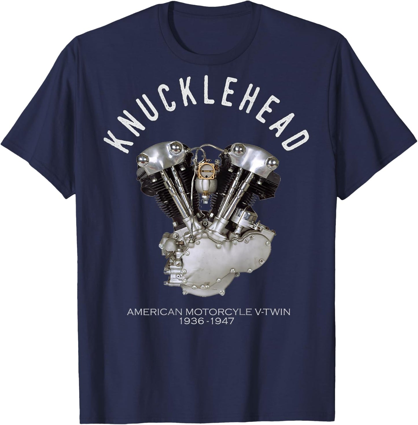 Old School V-Twin Knuckle Head Image Logo on Back Dark Color T-Shirt - T-Shirt | Navy