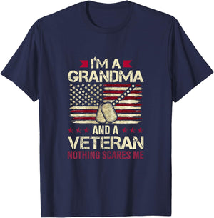 I'm Grandma and a Veteran nothing scares me Veteran Grandma T-Shirt - T-Shirt | Navy