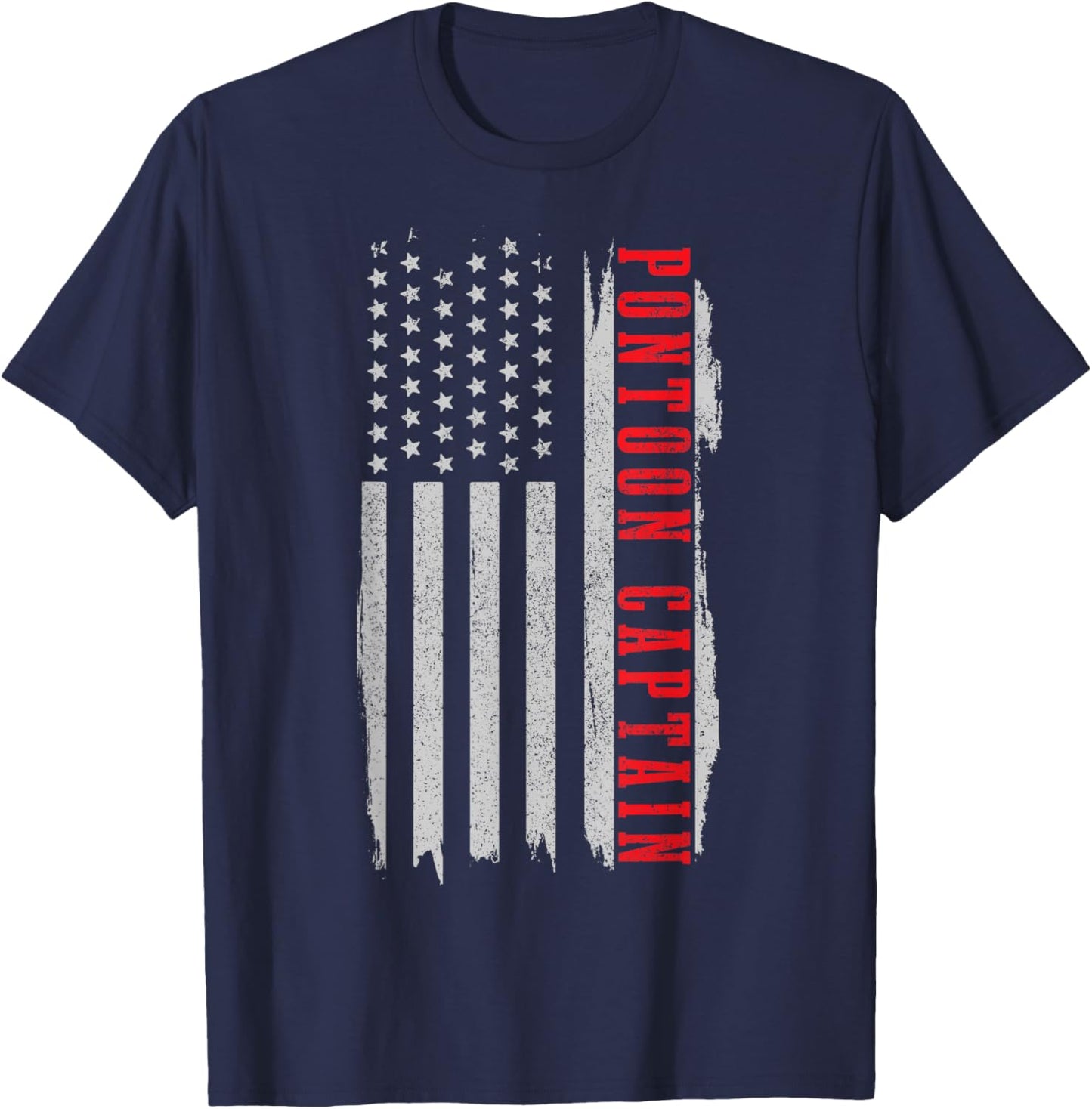 Patriotic Pontoon Captain Vintage US Flag Pontooning T-Shirt - T-Shirt | Navy